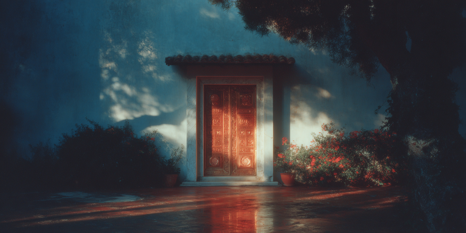 Ancient Roman villa hallway with columns and side lighting